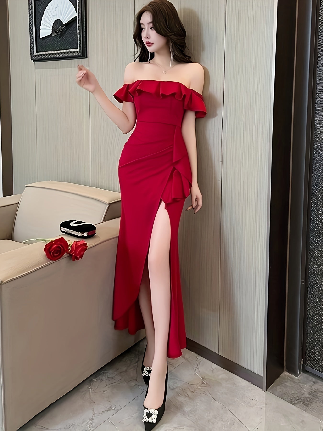 VougeVamp High-End One-Shoulder Evening Gown with Lace Hem & Fishtail White Skirt – Perfect for Wedding Season & Banquets - VougeVampUK