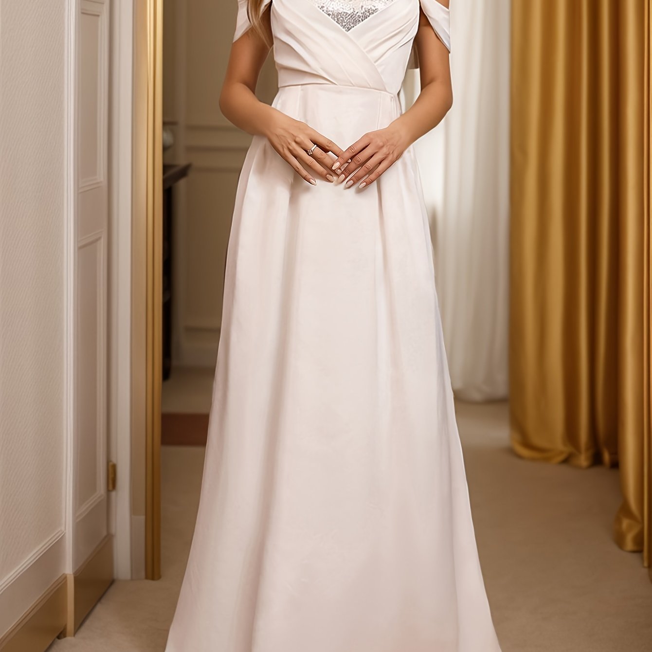 Elegant Off-Shoulder Sequin A-Line Dress – Sparkling All-Season Glamour - VougeVampUK