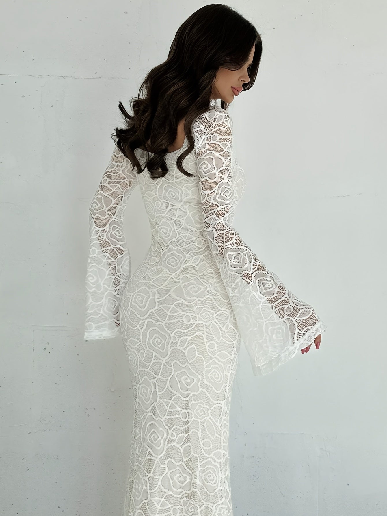 Elegant Long Semi-Transparent Dress with Square Neckline – Chic & Flowy Design