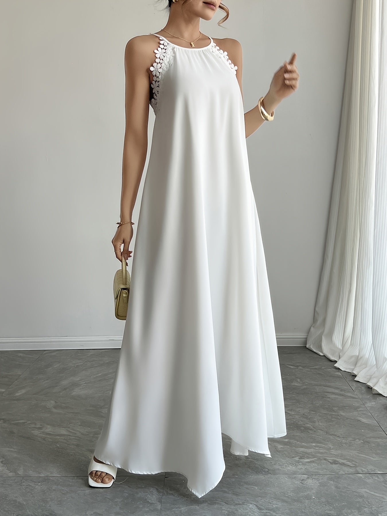 VougeVamp Open Back Floral Lace Splicing Sleeveless Dress – High-End Elegant Evening Wear