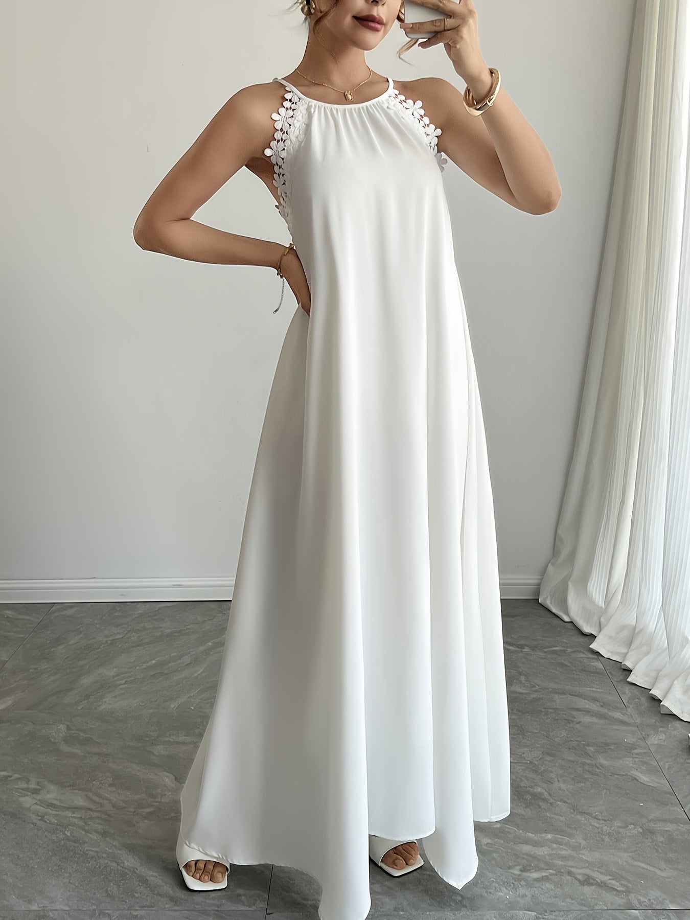 VougeVamp Open Back Floral Lace Splicing Sleeveless Dress – High-End Elegant Evening Wear