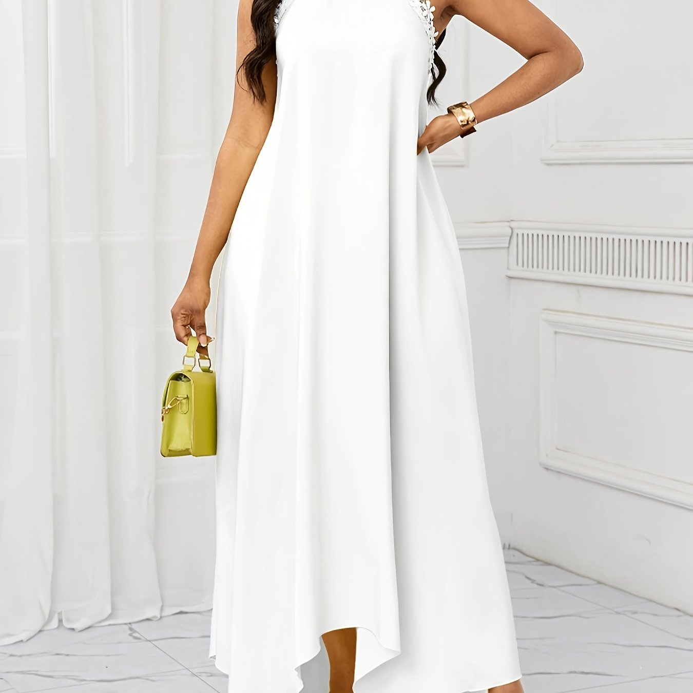 VougeVamp Open Back Floral Lace Splicing Sleeveless Dress – High-End Elegant Evening Wear