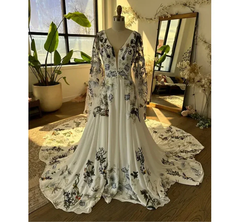 VougeVamp Customized Double FDY Fabric Evening Dress - V-Neck A-Line Floor-Length Formal Gown