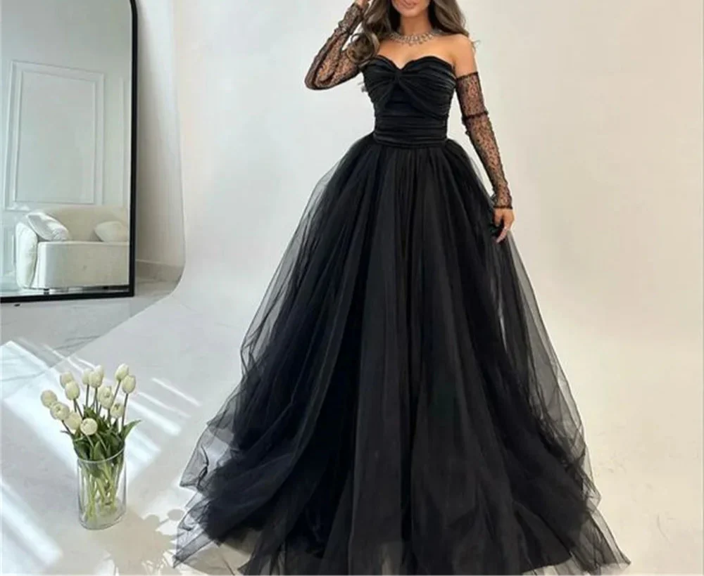 VougeVamp Tulle Strapless A-Line Evening Dress - Sleeveless Floor-Length Gown with Draping