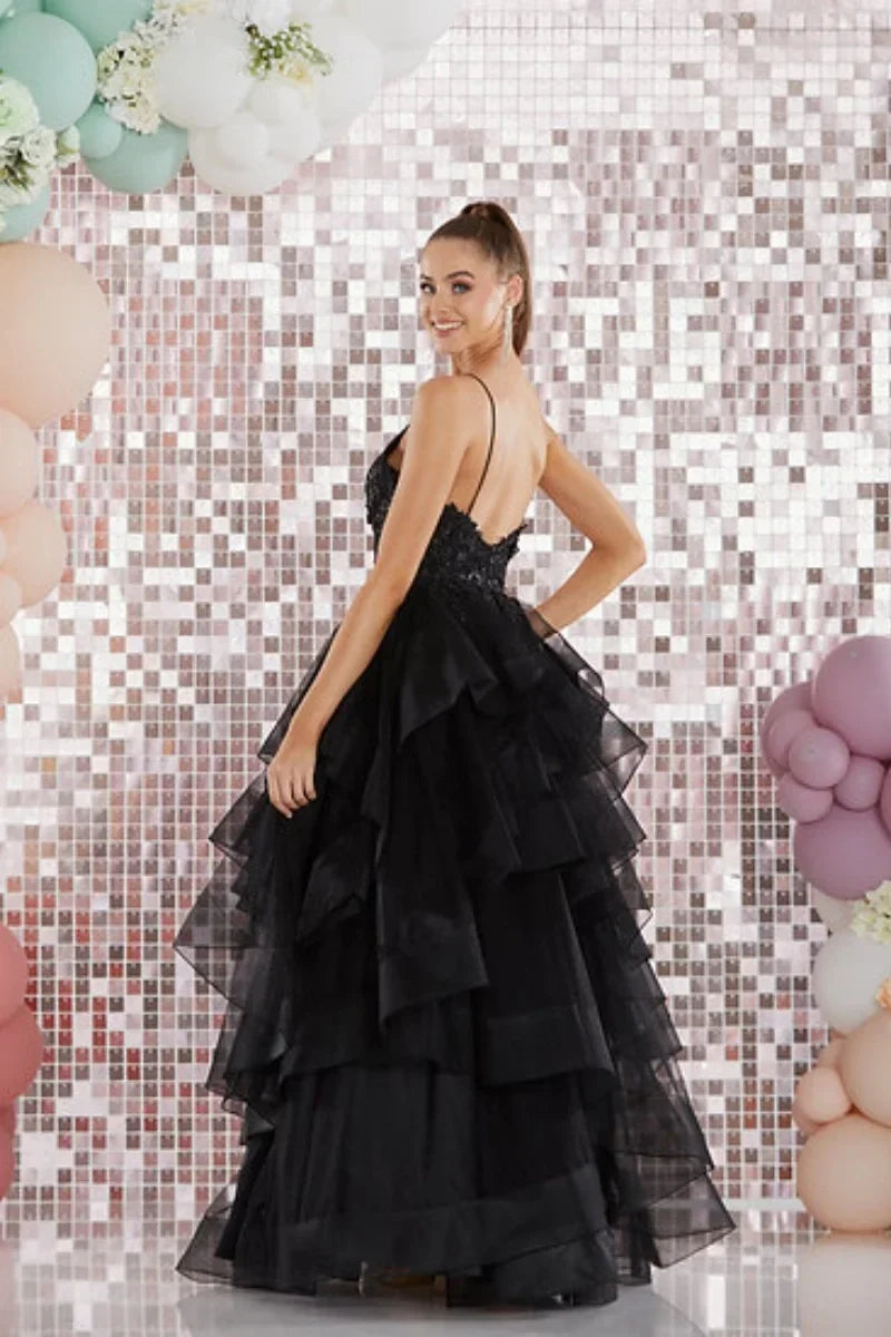 VougeVamp Blue Prom Dress with Glitter Embroidery - Multi-Layer Fluffy Tulle A-Line Gown