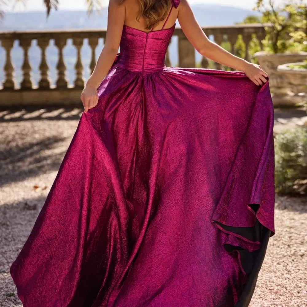 VougeVamp Customized Red 3D Flower Prom Dress - One-Shoulder Sleeveless A-Line Floor-Length Gown