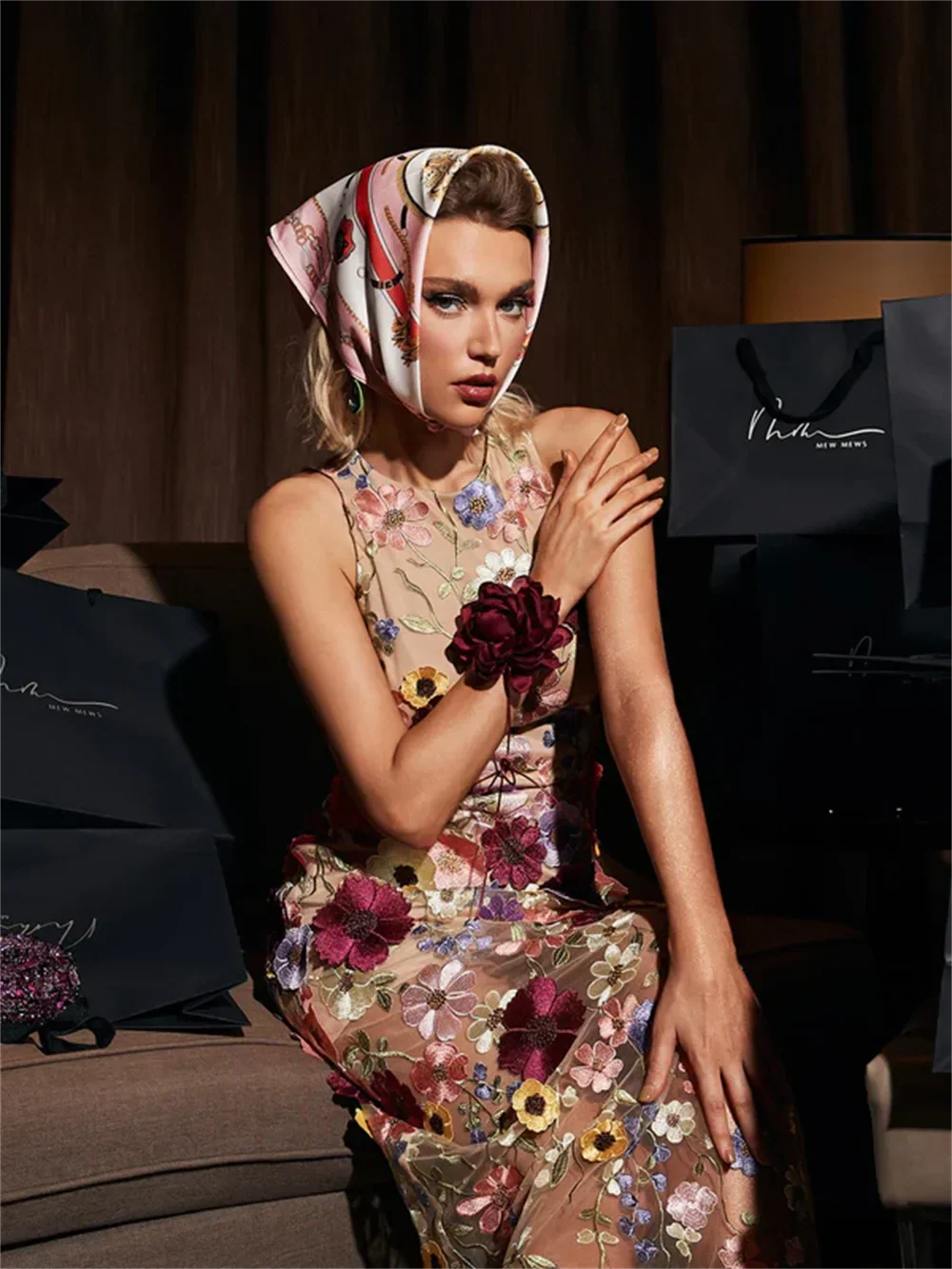 VougeVamp Flower Lace Embroidery Prom Dress - Crew-Neck Sleeveless A-Line Two-Layer Evening Gown