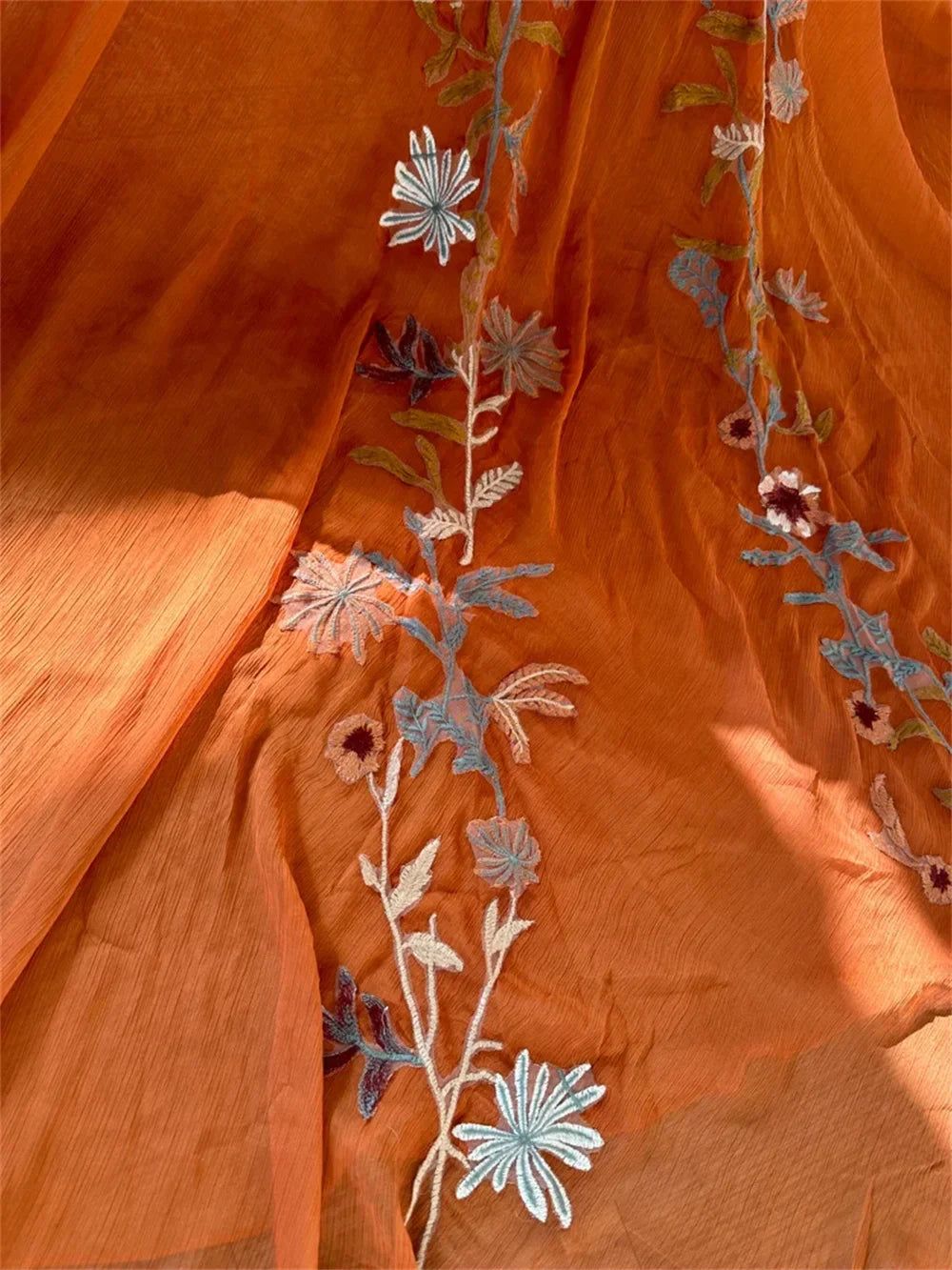 VougeVamp BOHO Orange Chiffon Evening Dress - Sleeveless V-Neck Long Train A-Line Party Gown