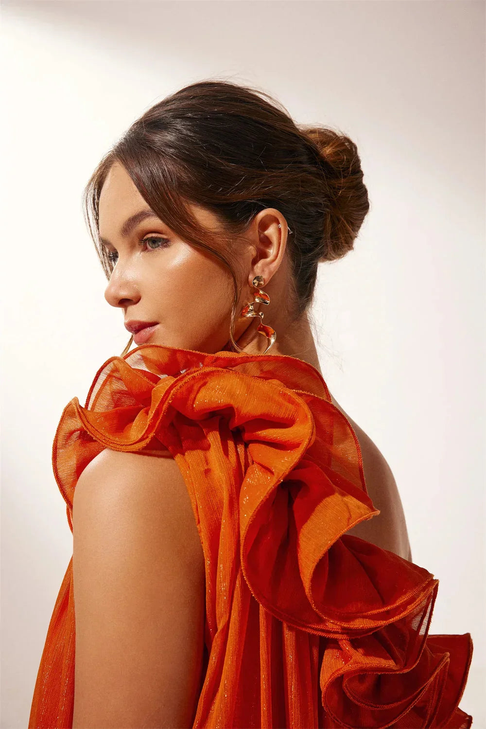 VougeVamp Chiffon Floral Draped Evening Dress - One-Shoulder A-Line Floor-Length Gown