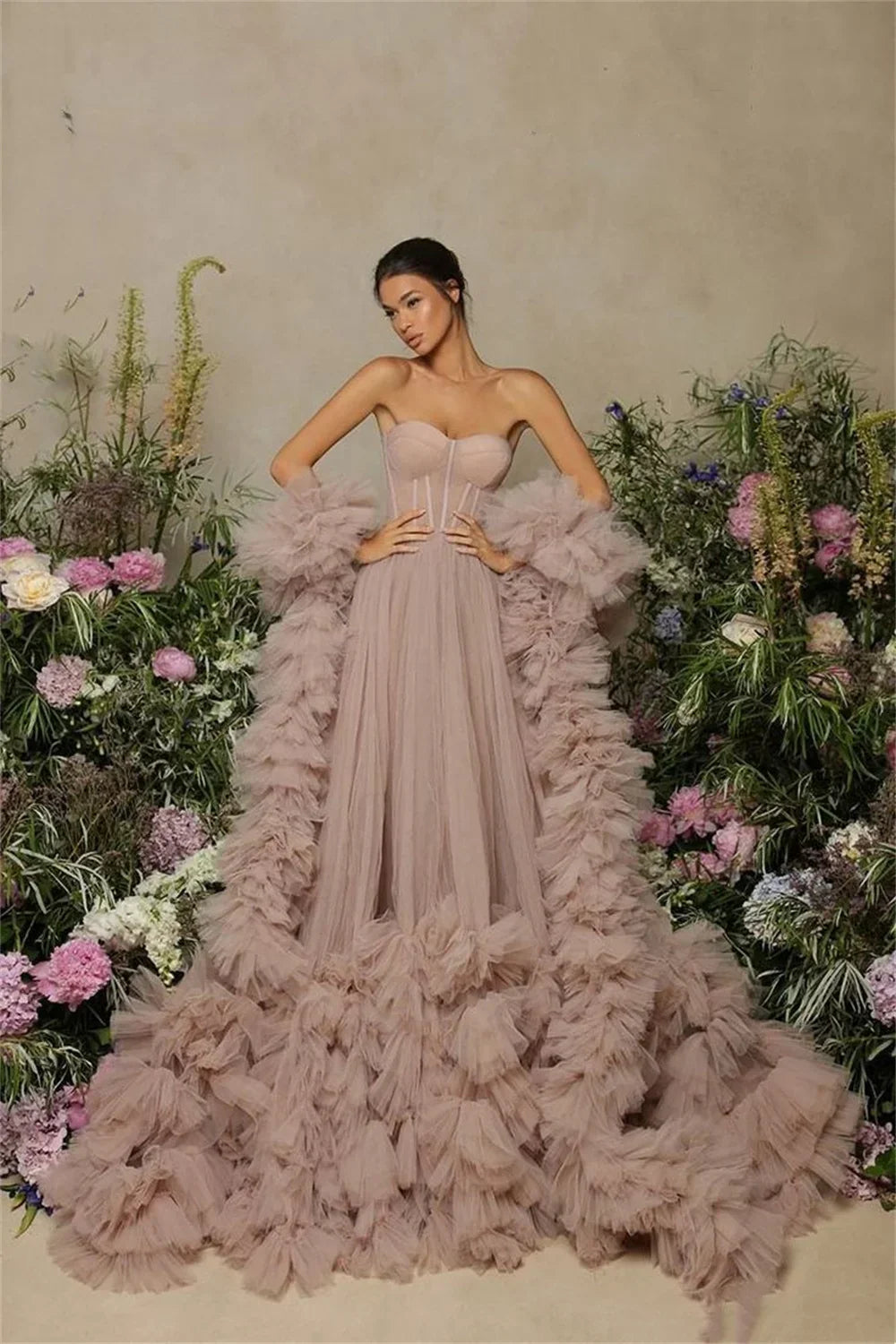 VougeVamp Sexy Tube Top Prom Dress - Elegant Tulle A-Line Evening Gown with Crimping