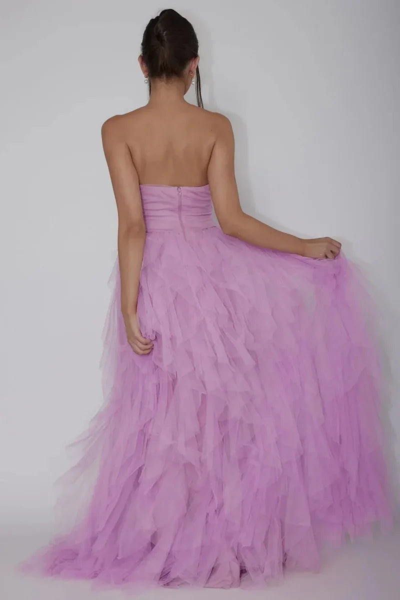 VougeVamp Pink Fairy Prom Dress - Multi-Layer Tulle Off-Shoulder A-Line Evening Gown