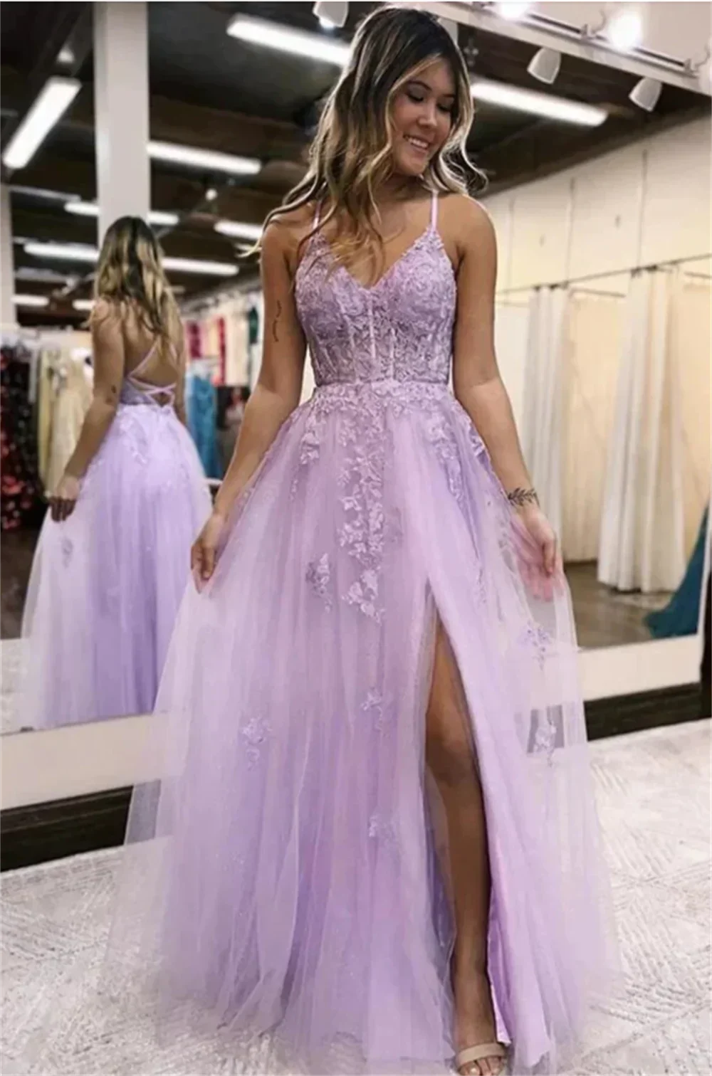 VougeVamp Purple Spaghetti Strap Prom Dress - Tulle Embroidery A-Line Evening Gown for Special Occasions - VougeVampUK
