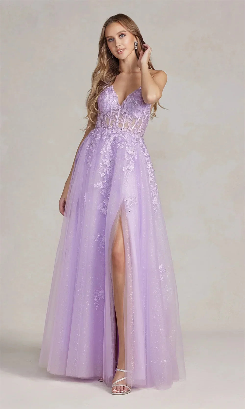 VougeVamp Purple Spaghetti Strap Prom Dress - Tulle Embroidery A-Line Evening Gown for Special Occasions - VougeVampUK