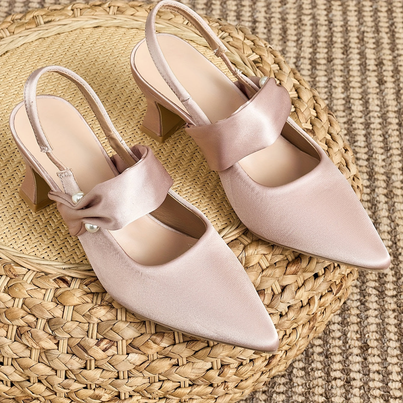 VougeVamp Elegant Mary Jane Heels – Pink Silk Strap, Chic Mid-High Block Heel