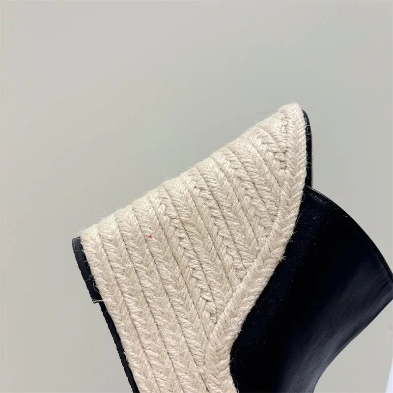 VougeVamp Women’s Straw Rope Weave Platform Slippers – Handmade Summer Sandals with Super High Wedge Heels