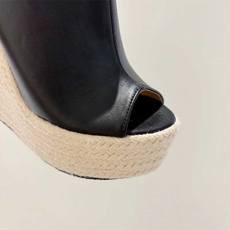 VougeVamp Women’s Straw Rope Weave Platform Slippers – Handmade Summer Sandals with Super High Wedge Heels