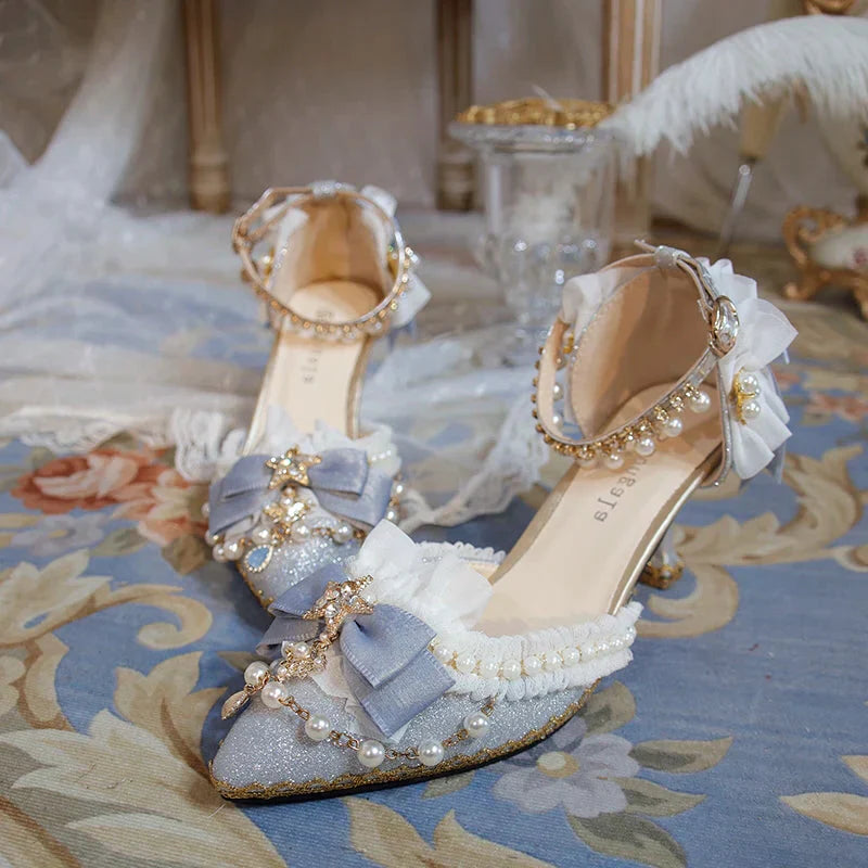 VougeVamp Handmade Flower Wedding Lolita High Heels for Women - Elegant Pointed Toe Versailles Anime-Inspired Pumps