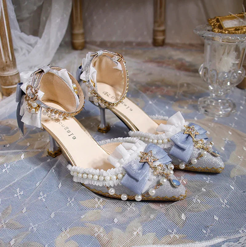 VougeVamp Handmade Flower Wedding Lolita High Heels for Women - Elegant Pointed Toe Versailles Anime-Inspired Pumps