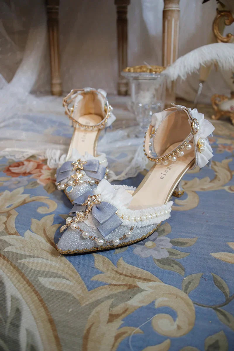 VougeVamp Handmade Flower Wedding Lolita High Heels for Women - Elegant Pointed Toe Versailles Anime-Inspired Pumps