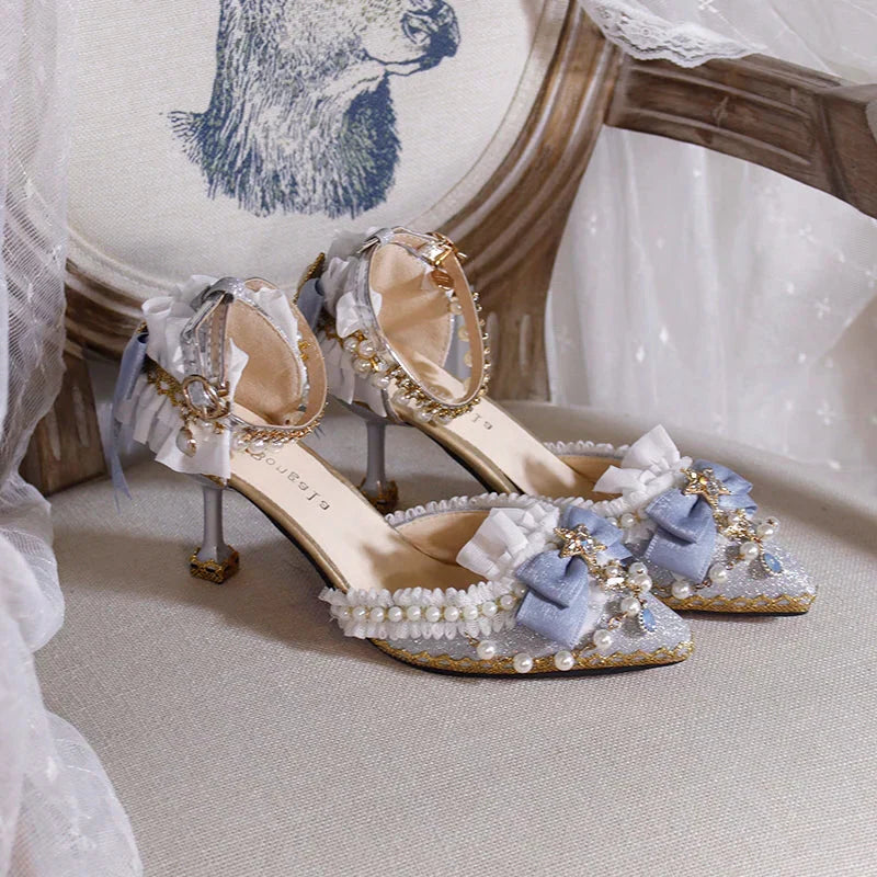 VougeVamp Handmade Flower Wedding Lolita High Heels for Women - Elegant Pointed Toe Versailles Anime-Inspired Pumps