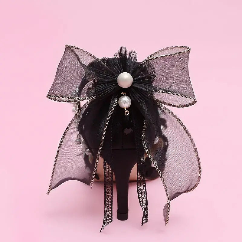 VougeVamp Lolita Bridal High Heels – Pink Pearl Rhinestone Wedding Shoes with Sweet Floral Knot Design