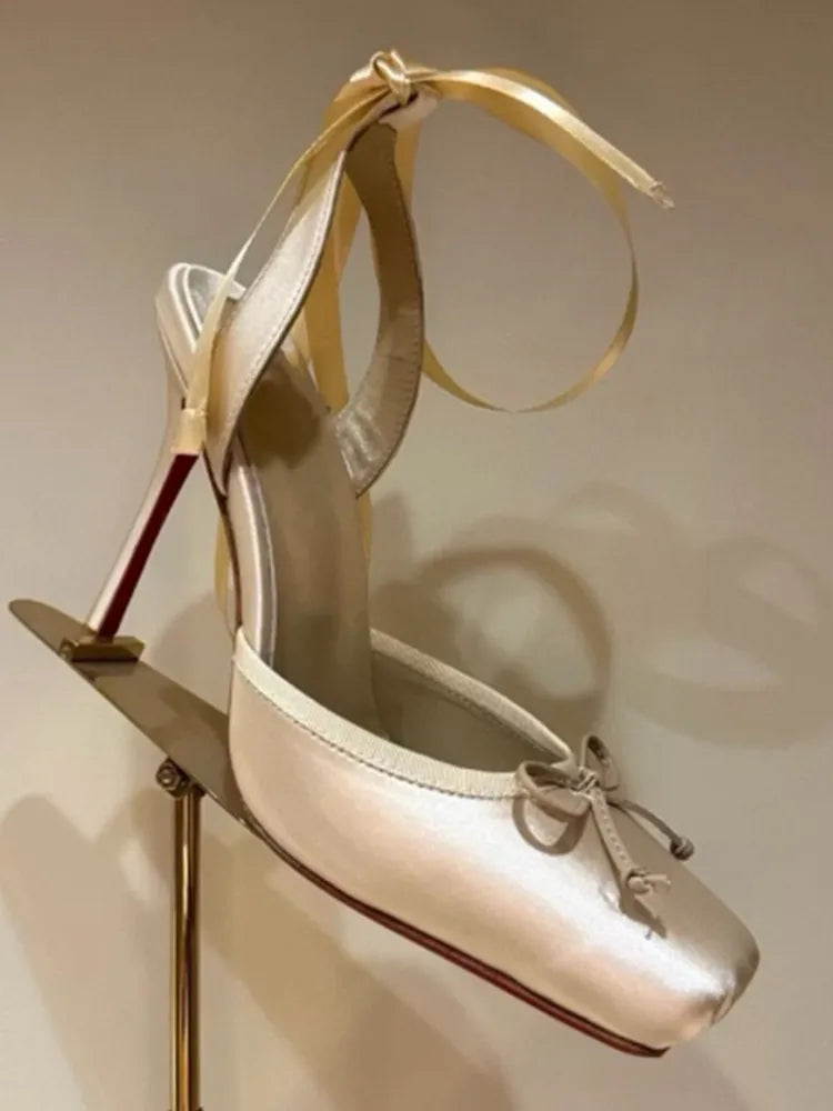 VougeVamp Square Satin High Heel Sandals for Women - Elegant Ankle Strap Thin Heel Party and Banquet Ballet Pumps