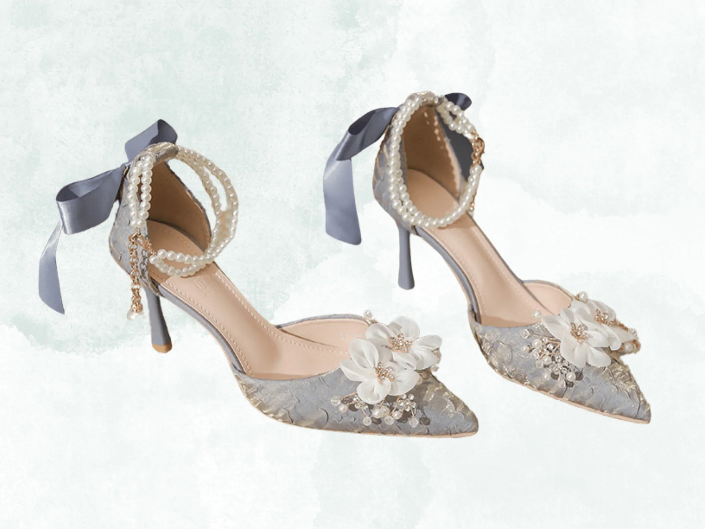 VougeVamp Designer Luxury Bridal Sandals – Fine Heel Wedding Shoes with Pearl Buckle & Bowknot Floral Detail