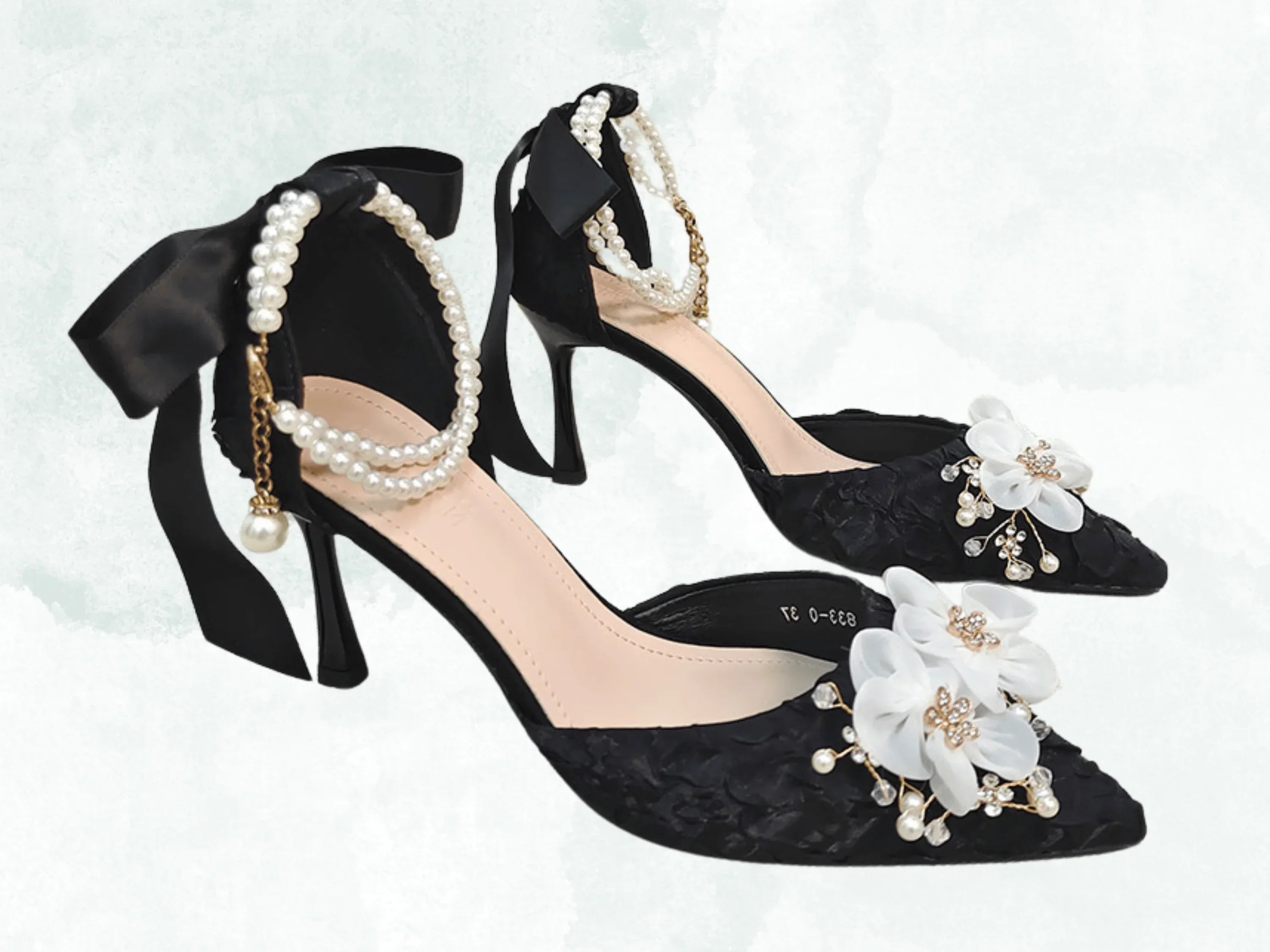 VougeVamp Designer Luxury Bridal Sandals – Fine Heel Wedding Shoes with Pearl Buckle & Bowknot Floral Detail