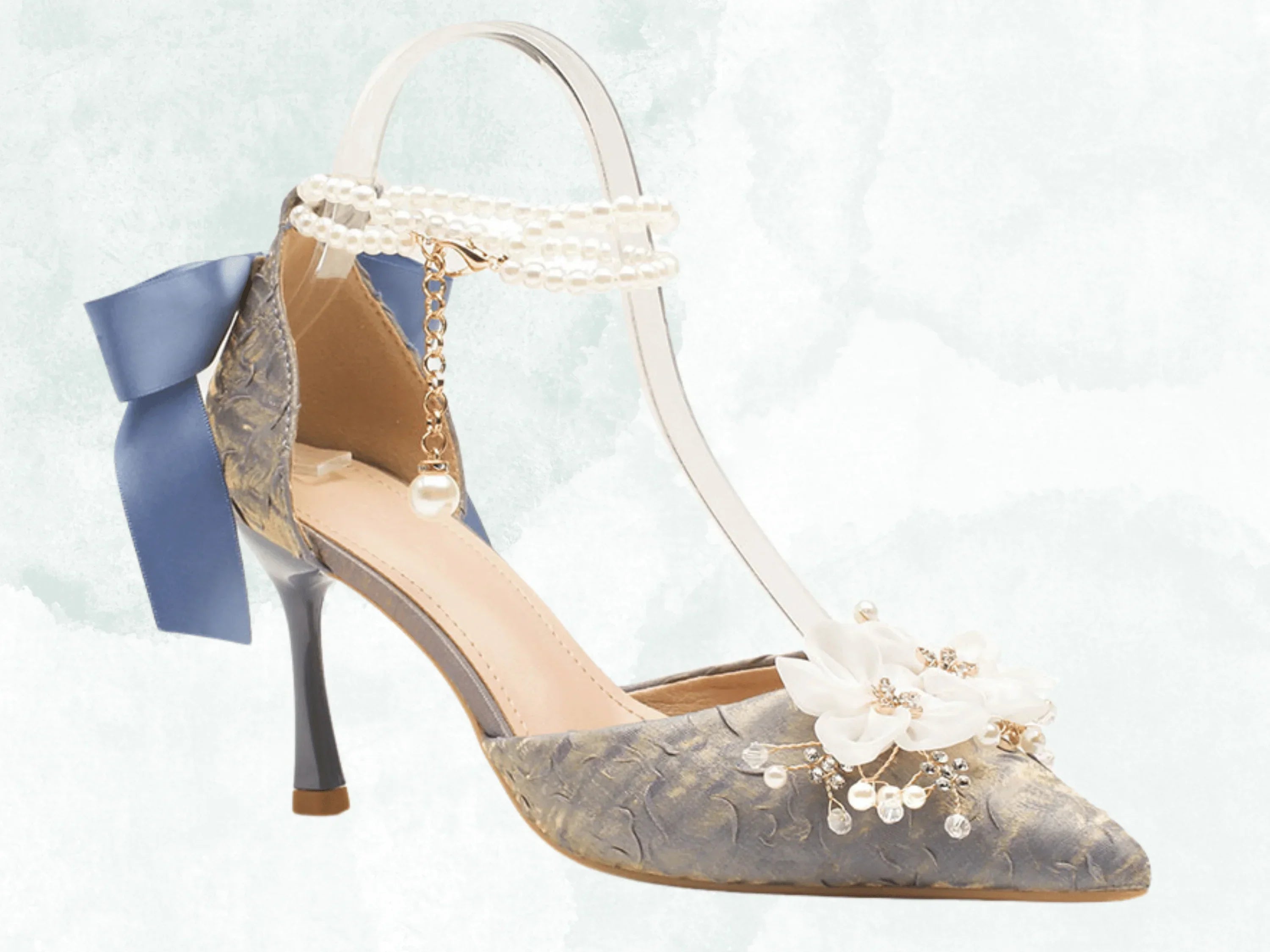 VougeVamp Designer Luxury Bridal Sandals – Fine Heel Wedding Shoes with Pearl Buckle & Bowknot Floral Detail