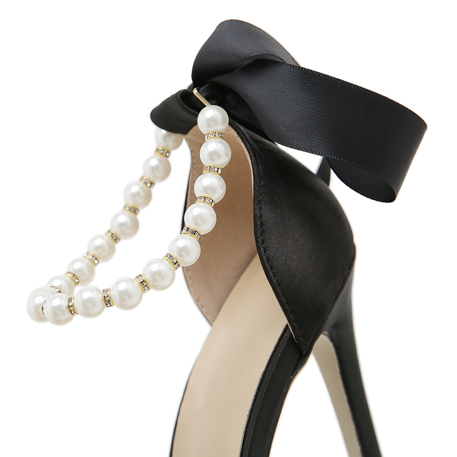 VougeVamp Elegant Satin Pointed-Toe High Heels with Faux Pearl & Bowknot – White Stiletto Wedding & Evening Shoes