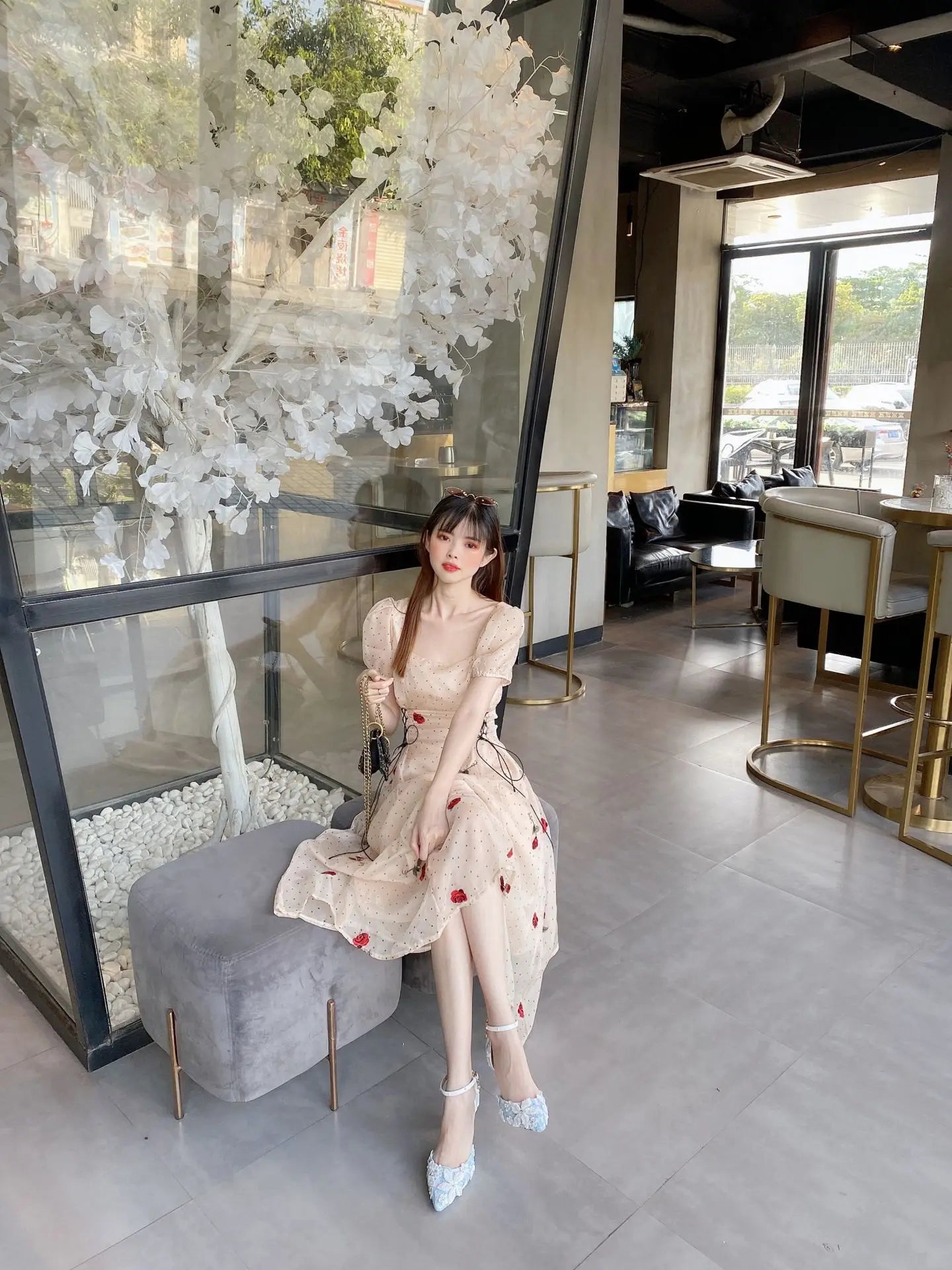 VougeVamp Blue Lace Flower Wedding Sandals for Women - Elegant Pointed Toe Stiletto High Heel Ankle Strap Pearl Rhinestone Pumps