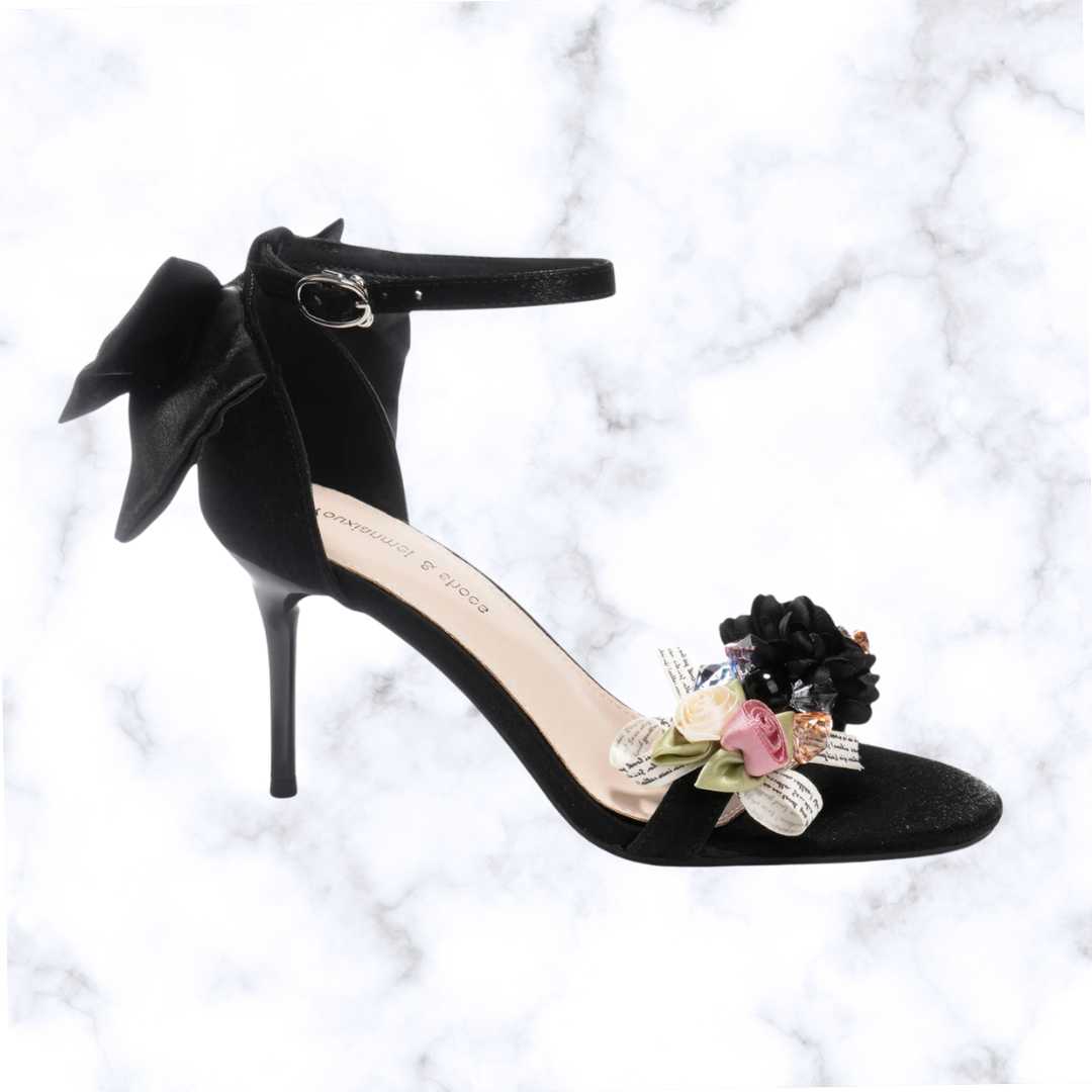 Handmade Bridal High Heel Sandals – Open Toe Satin Pumps with Floral Bow & Buckle for Wedding