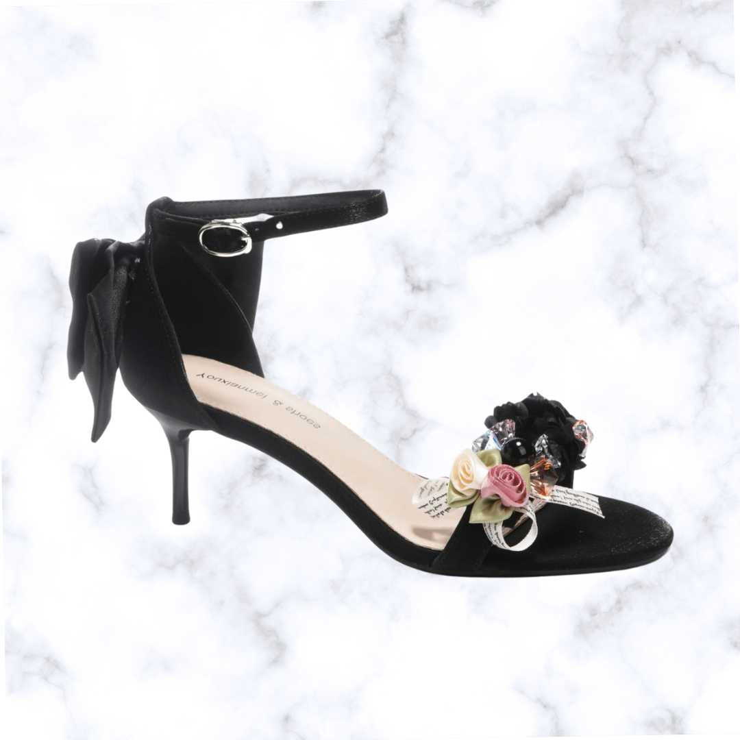 Handmade Bridal High Heel Sandals – Open Toe Satin Pumps with Floral Bow & Buckle for Wedding