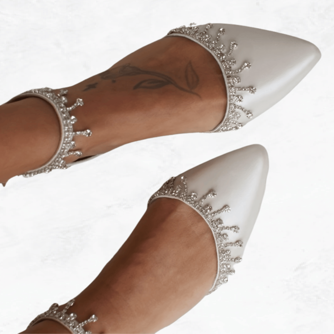 Rhinestone D'Orsay Flats - Pointed Toe Ankle Strap Shoes, Wedding Shoes, Evening Shoes, Women's Flats