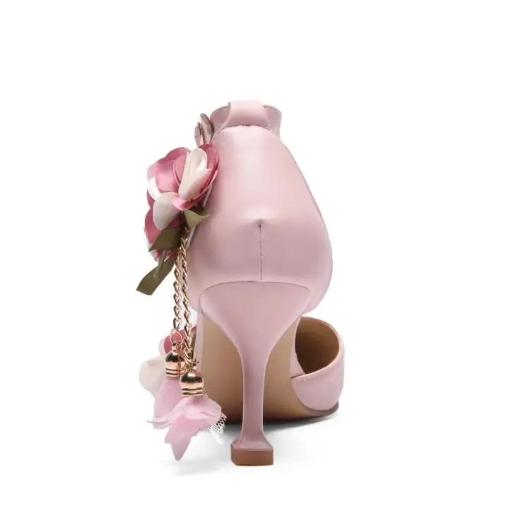 VougeVamp Flower Pearl Princess Lolita Wedding Pumps for Women - Elegant Pointed Toe Stiletto High Heel Summer Sandals