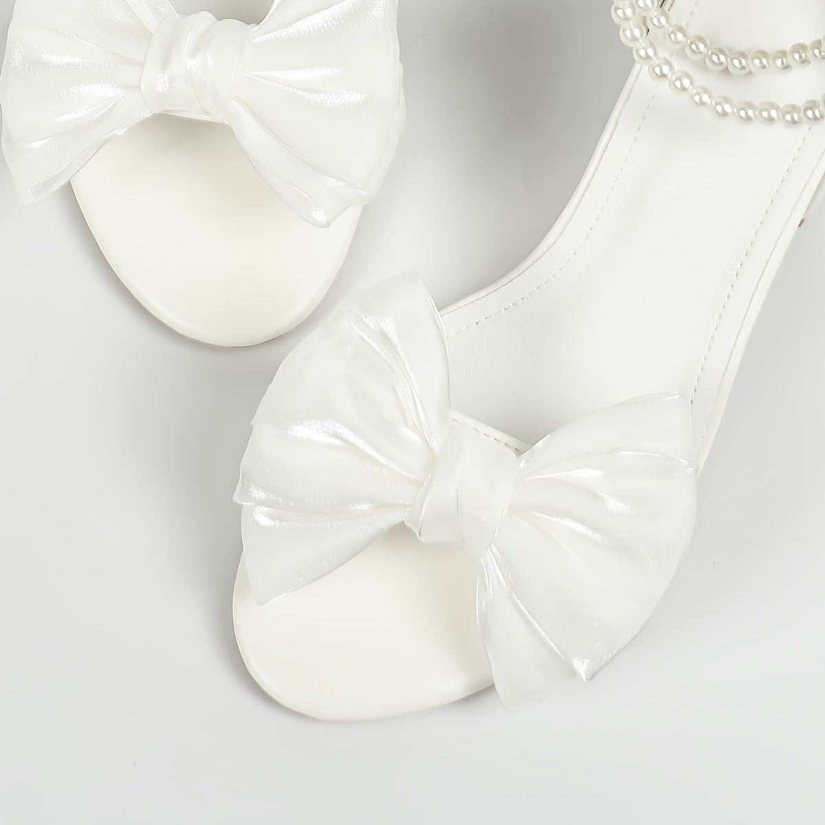 VougeVamp Women's Block Heel Mary-Jane Sandals – Faux Pearl Strap & Butterfly Accent Wedding Banquet Shoes