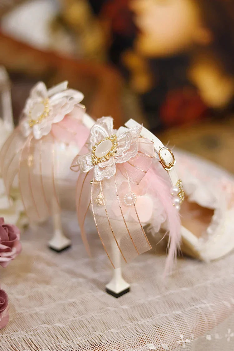 VougeVamp Pink Flower Wedding Lolita Shoes for Women - Versatile Pointed Toe Mid Slim Heel Anime-Inspired High Heel Pumps