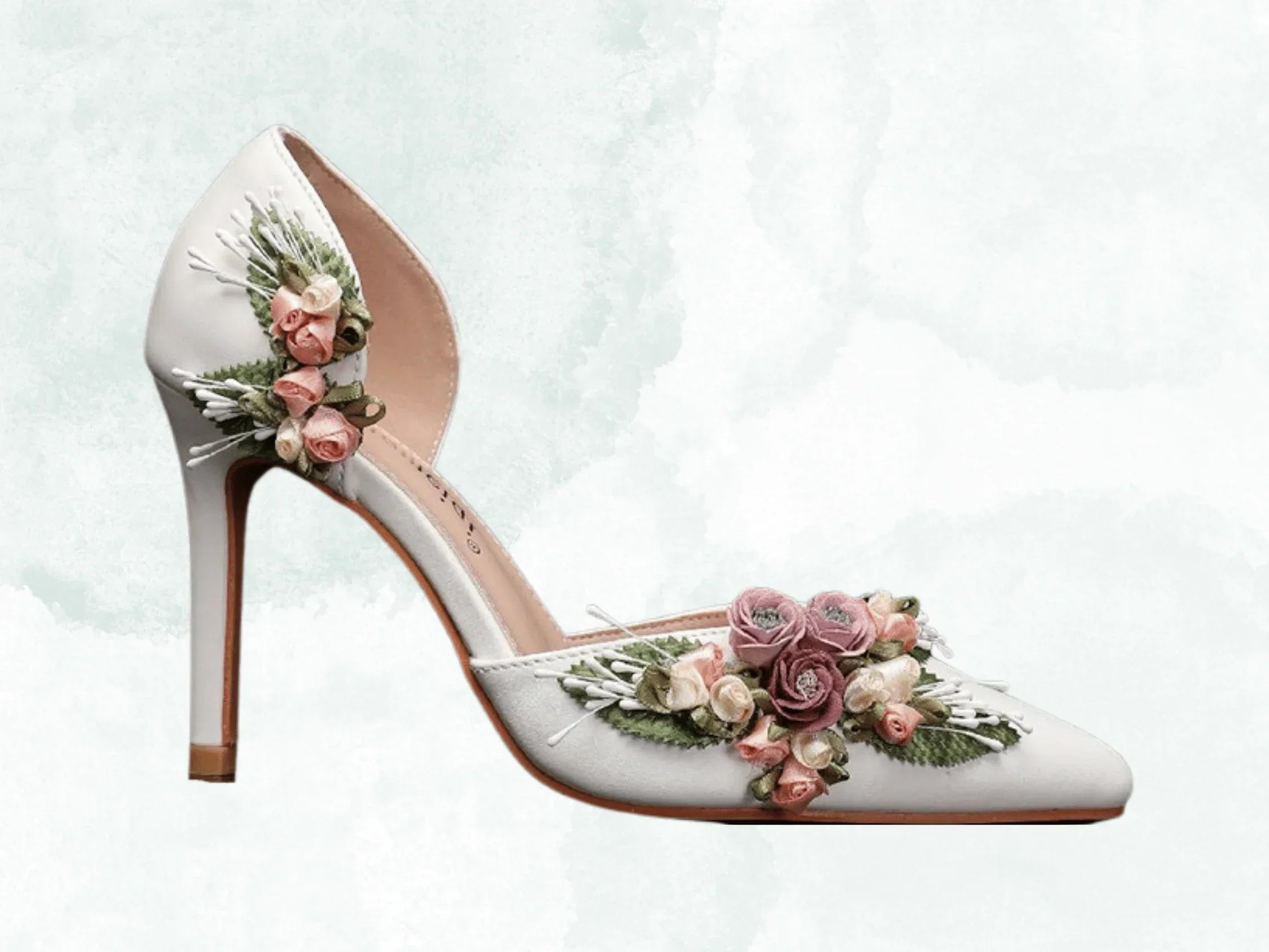 VougeVamp Elegant Floral Leaf Satin Mary Jane Pumps – Pointed Toe Thin High Heels for Weddings & Bridal Wear