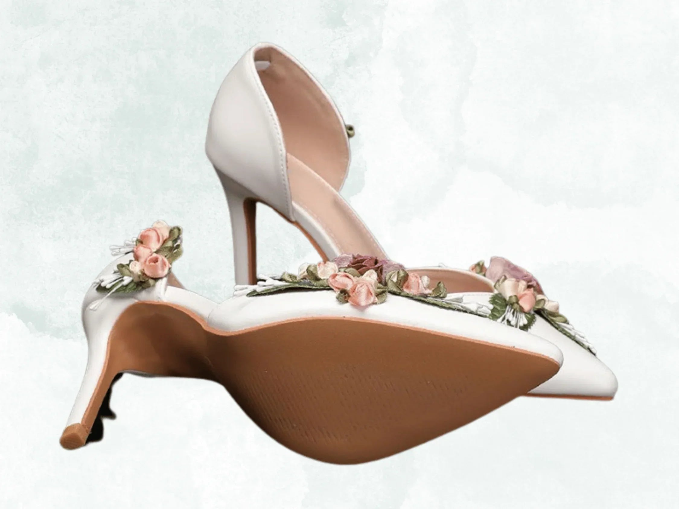 VougeVamp Elegant Floral Leaf Satin Mary Jane Pumps – Pointed Toe Thin High Heels for Weddings & Bridal Wear