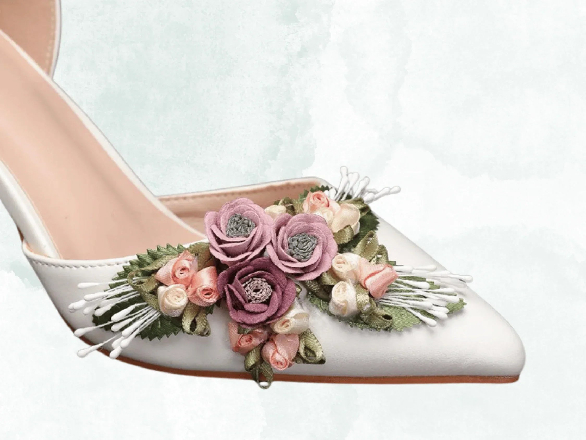 VougeVamp Elegant Floral Leaf Satin Mary Jane Pumps – Pointed Toe Thin High Heels for Weddings & Bridal Wear