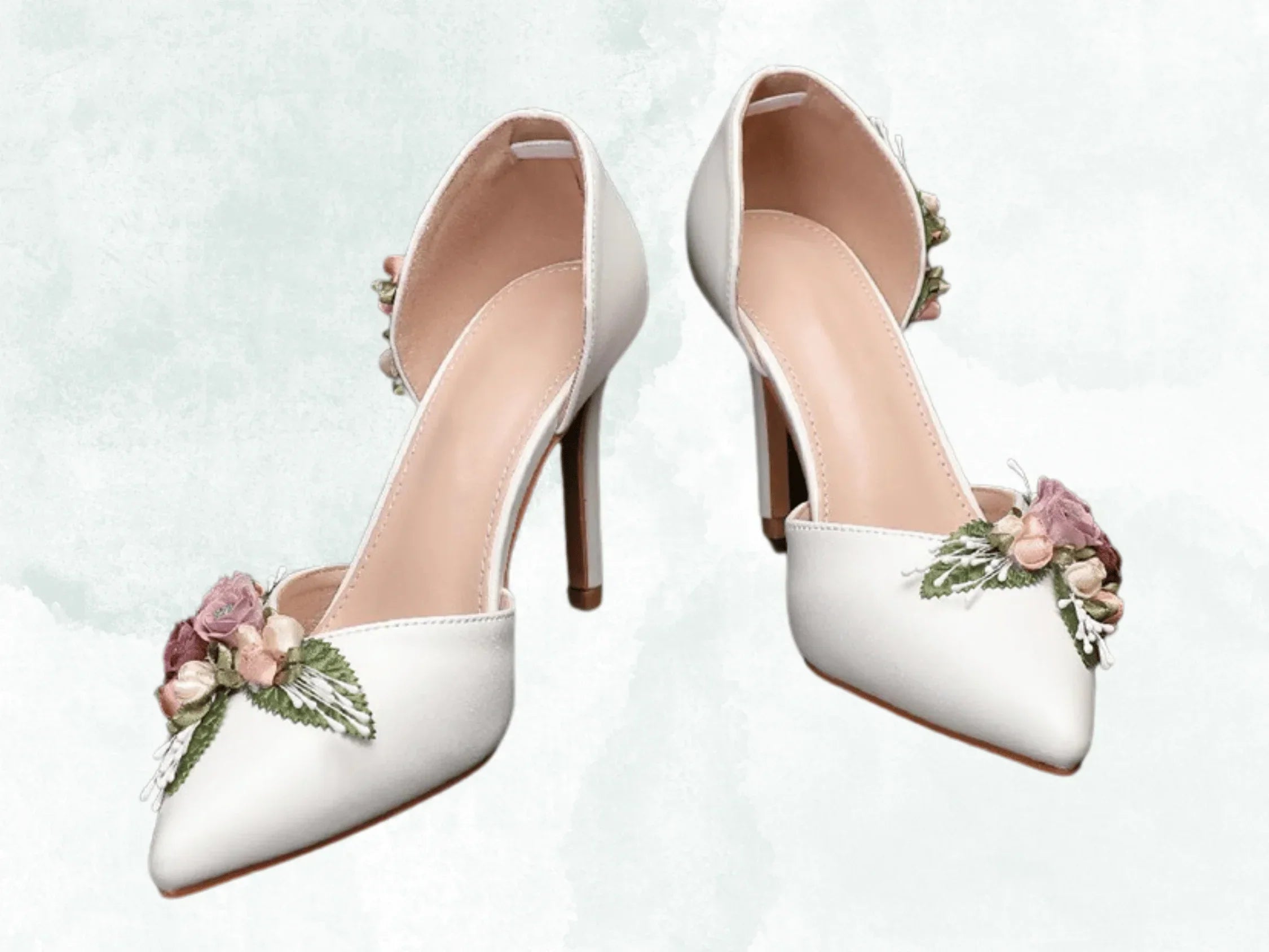VougeVamp Elegant Floral Leaf Satin Mary Jane Pumps – Pointed Toe Thin High Heels for Weddings & Bridal Wear