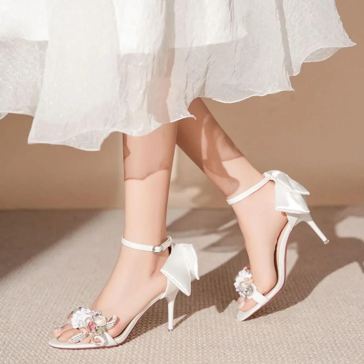 VougeVamp Luxury Satin Bow High Heel Sandals for Women - Elegant Thin Heel Designer Wedding and Party Shoes