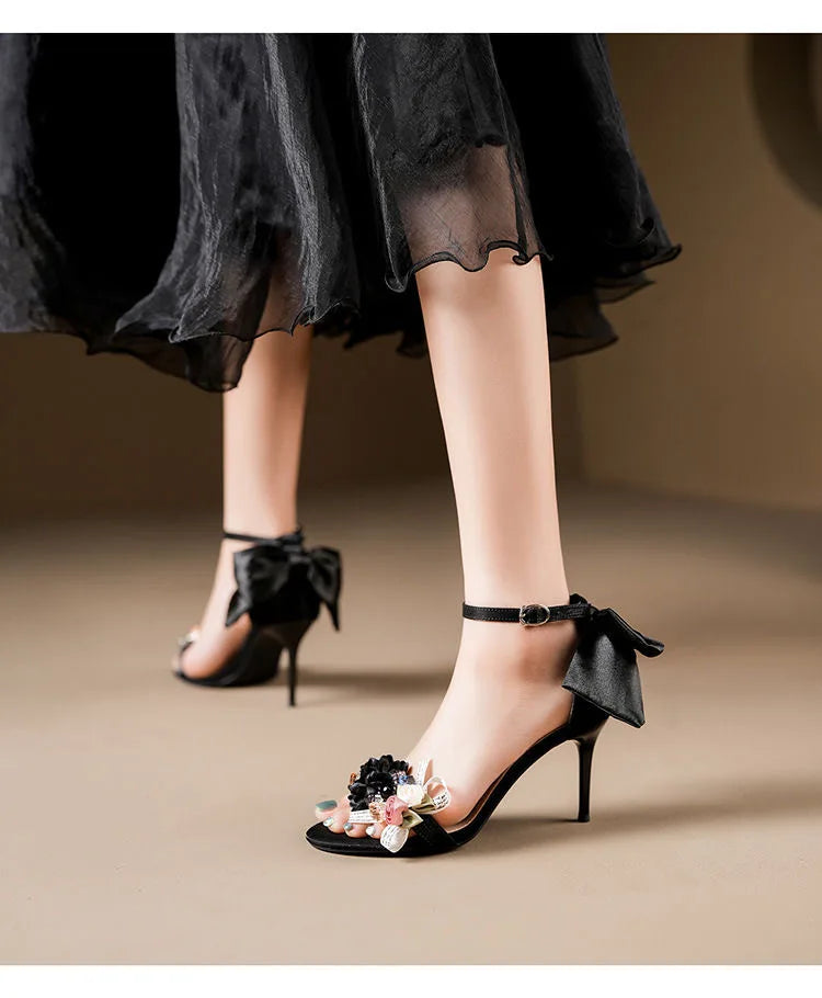 VougeVamp Luxury Satin Bow High Heel Sandals for Women - Elegant Thin Heel Designer Wedding and Party Shoes