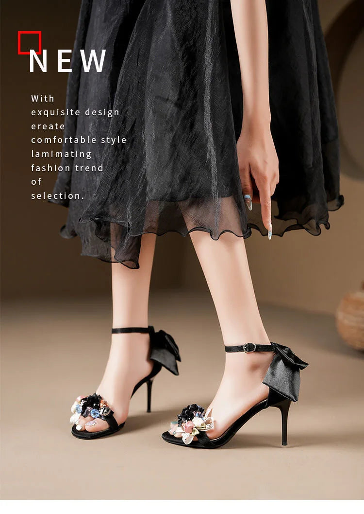 VougeVamp Luxury Satin Bow High Heel Sandals for Women - Elegant Thin Heel Designer Wedding and Party Shoes
